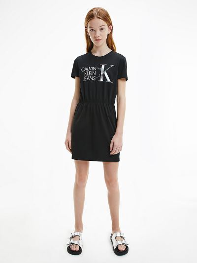 Calvin Klein Ruhák HU975042 | Calvin Klein Organic Cotton Logo Lány Pólóruha Fekete